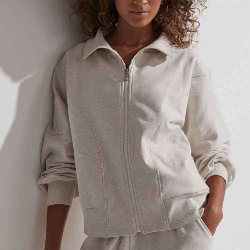 Varley Courtland Ivory Marl Full Front Zip Classic Sweat Jacket Size Small